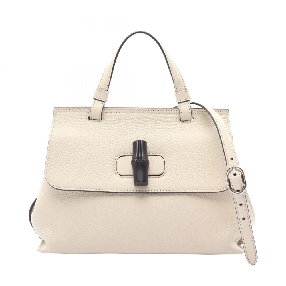 GUCCI White Leather Bamboo Bag